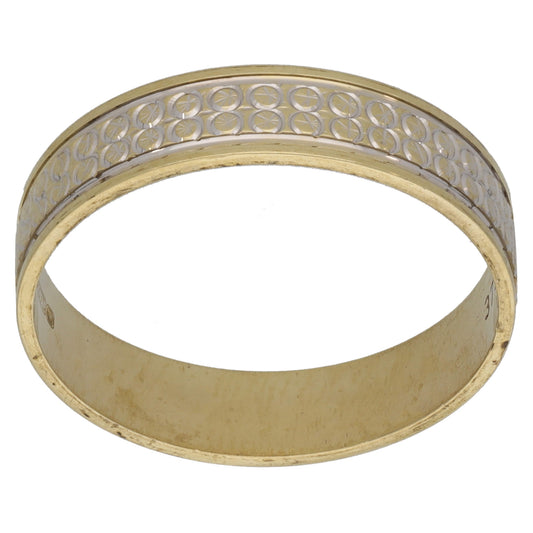 9ct Bicolour Gold Patterned Wedding Ring Size Q