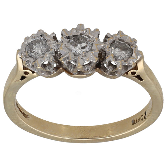 9ct Gold 0.25ct Diamond Trilogy Ring Size M