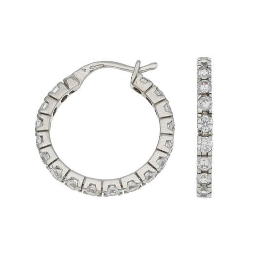 9ct White Gold Cubic Zirconia Hoop Earrings