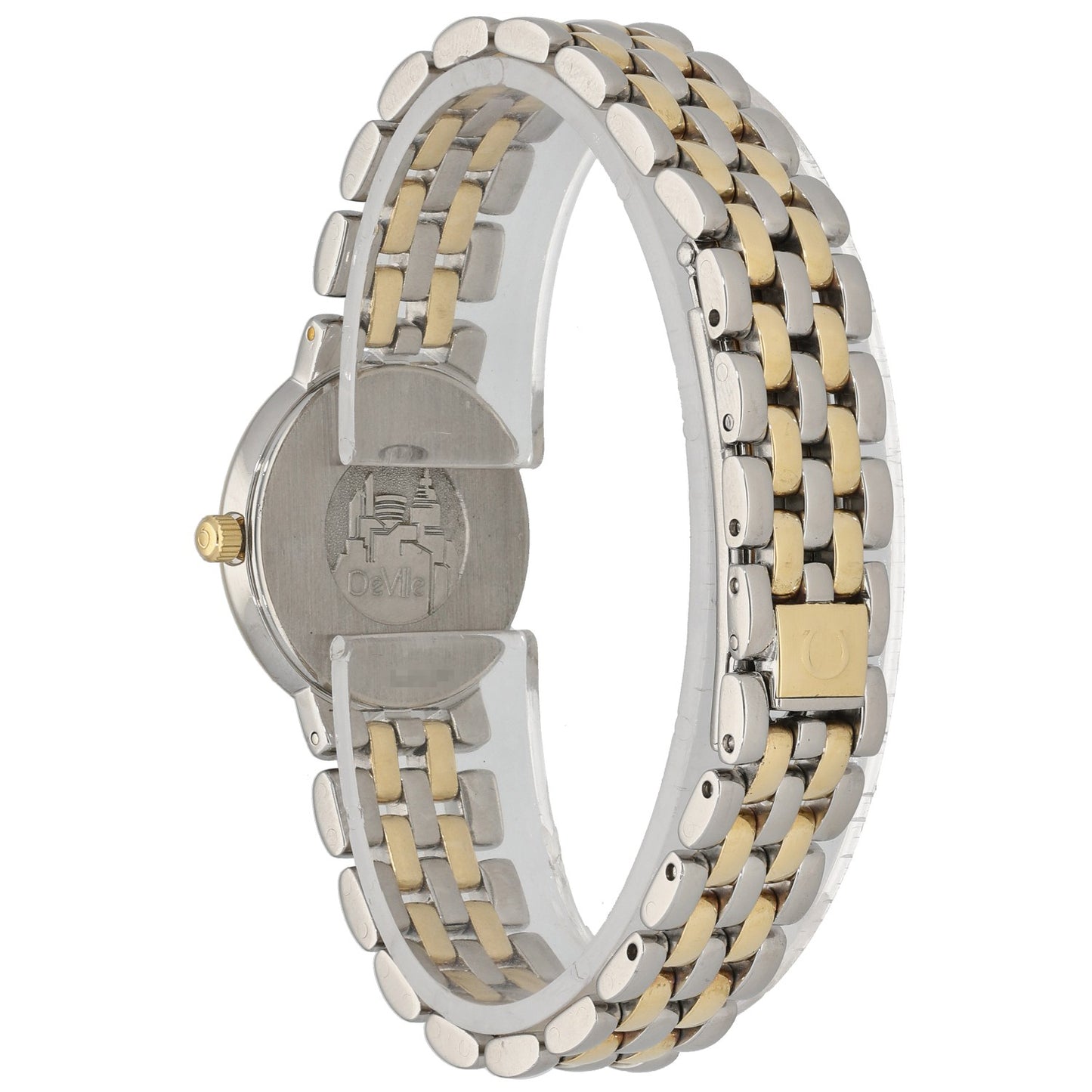 Omega De Ville 7260.11.00 Bicolor stainless steel wristwatch with visible caseback and linked bracelet, gold accents