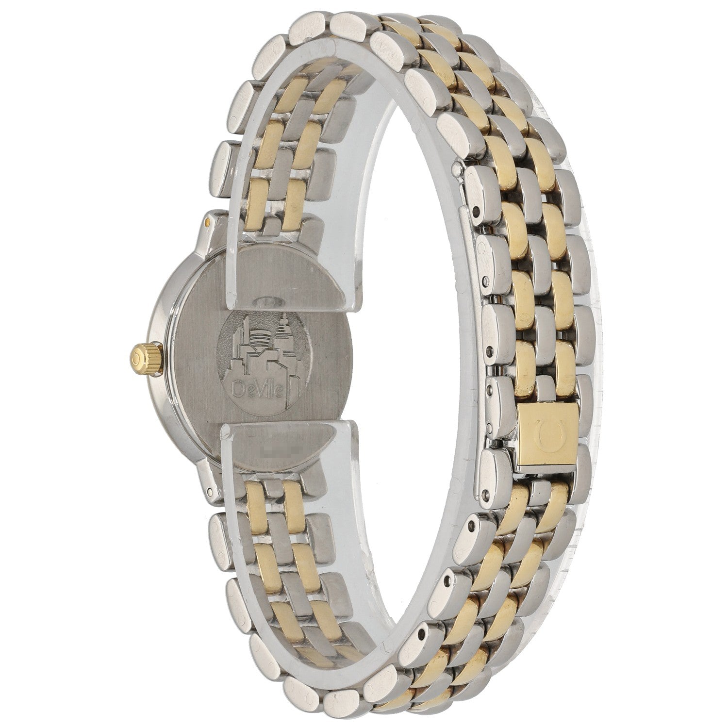 Omega De Ville 7260.11.00 Bicolor stainless steel wristwatch with visible caseback and linked bracelet, gold accents