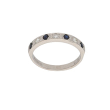 Load image into Gallery viewer, 18ct White Gold Sapphire &amp; 0.04ct Round Cut Diamond Ladies Half Eternity Ring Size M
