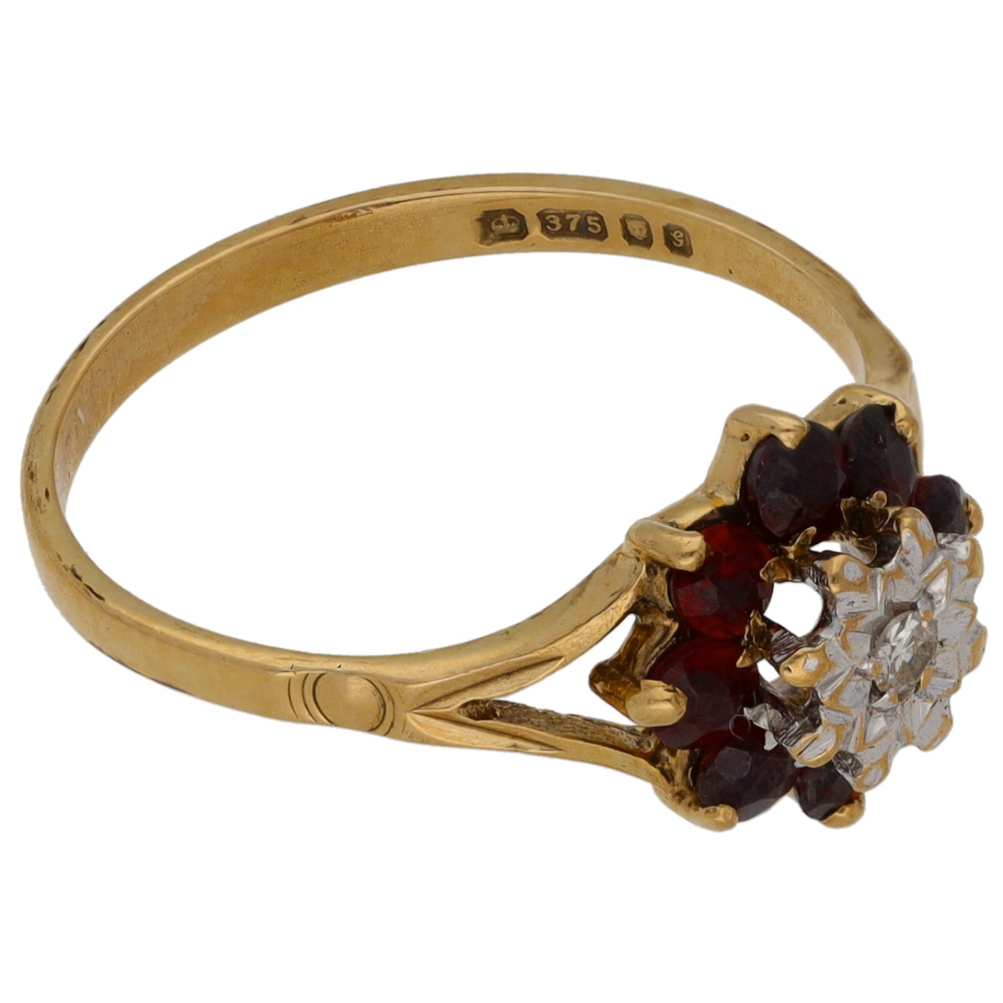 9ct Gold Garnet & 0.03ct Diamond Dress/Cocktail Ring Size O