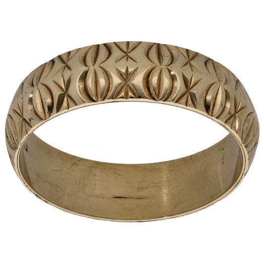 9ct Gold Patterned Wedding Ring Size S