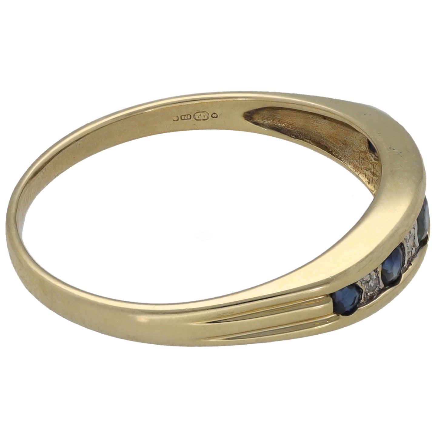 9ct Gold Sapphire & 0.02ct Diamond Half Eternity Ring Size T