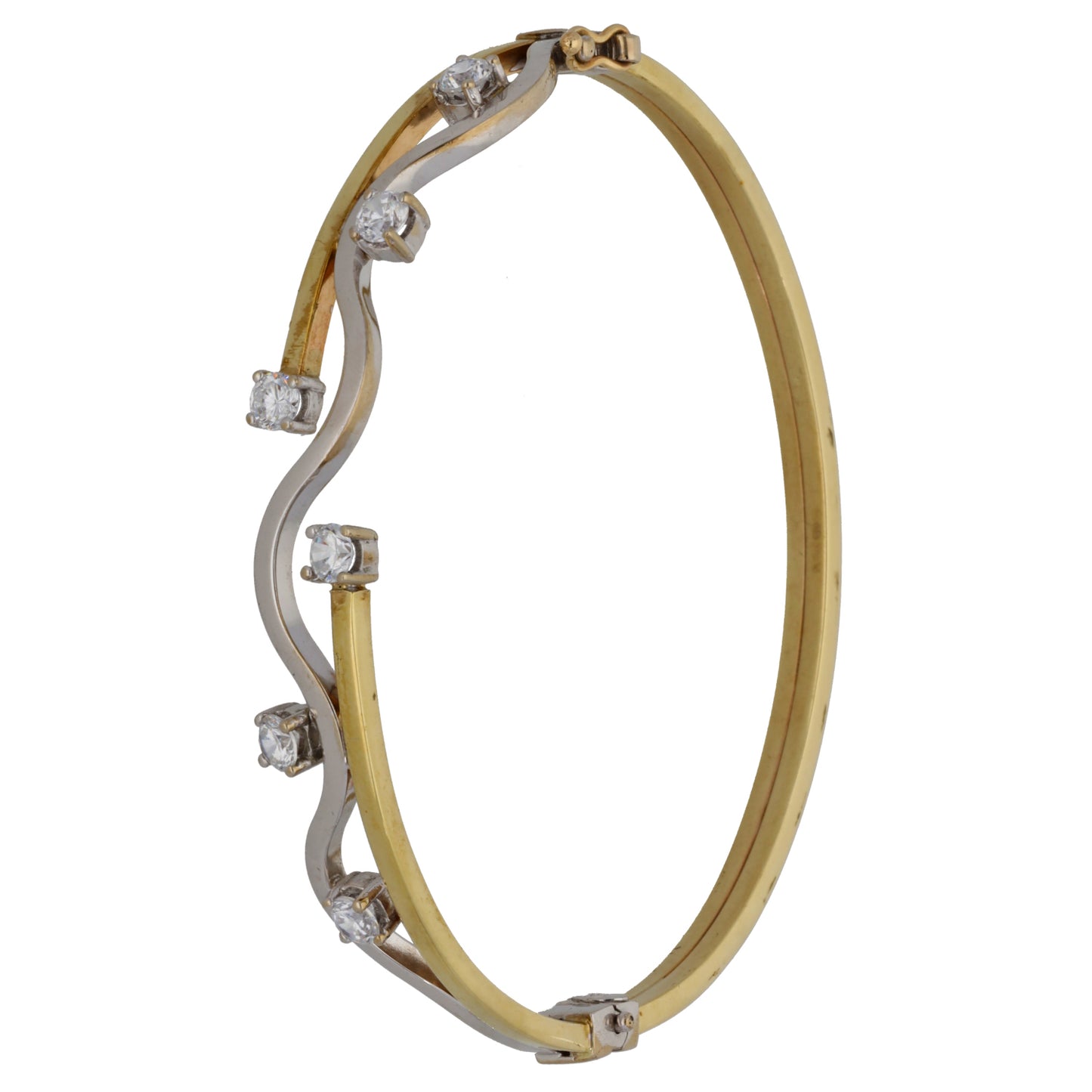 9ct Bicolour Gold Cubic Zirconia Hinged/Clasp Bangle