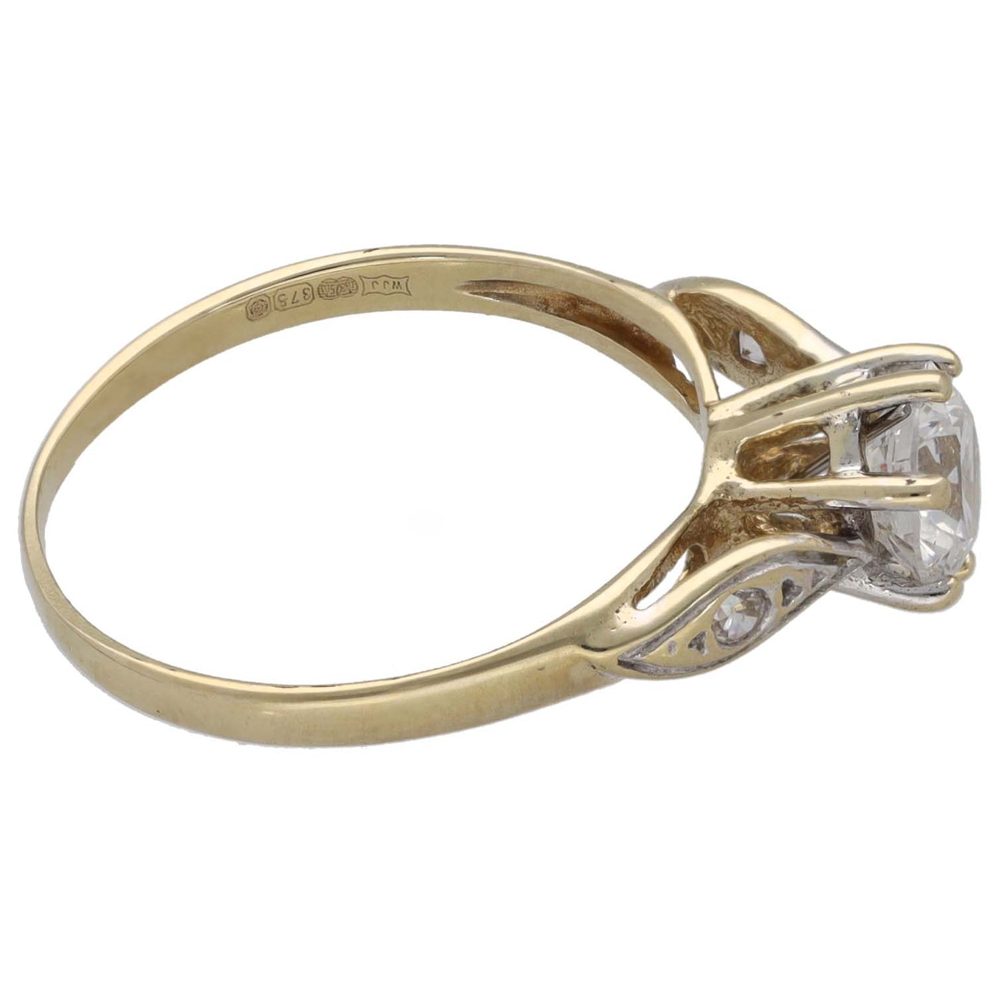 9ct Gold Cubic Zirconia Single Stone Ring With Accents Size O