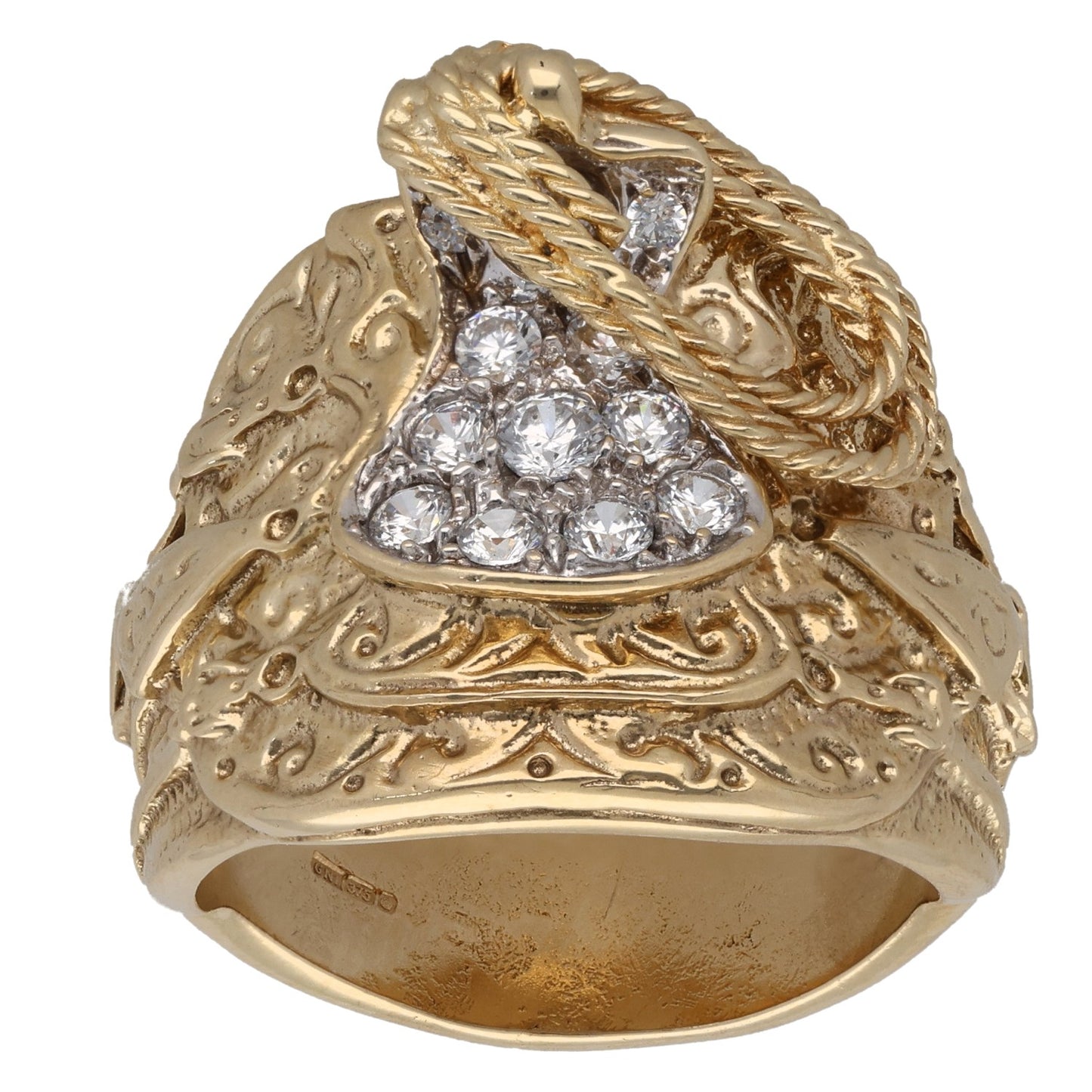 9ct Gold Cubic Zirconia Saddle Ring Size W