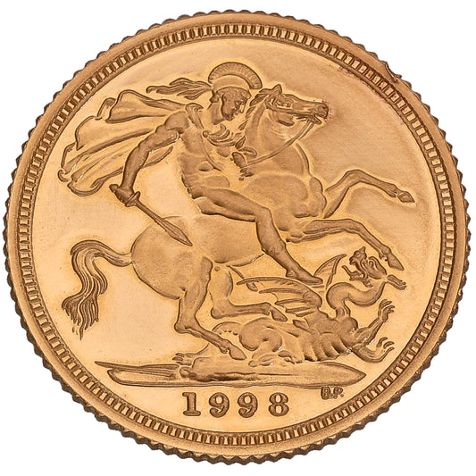 22ct Gold Queen Elizabeth II Half Sovereign Coin 1998