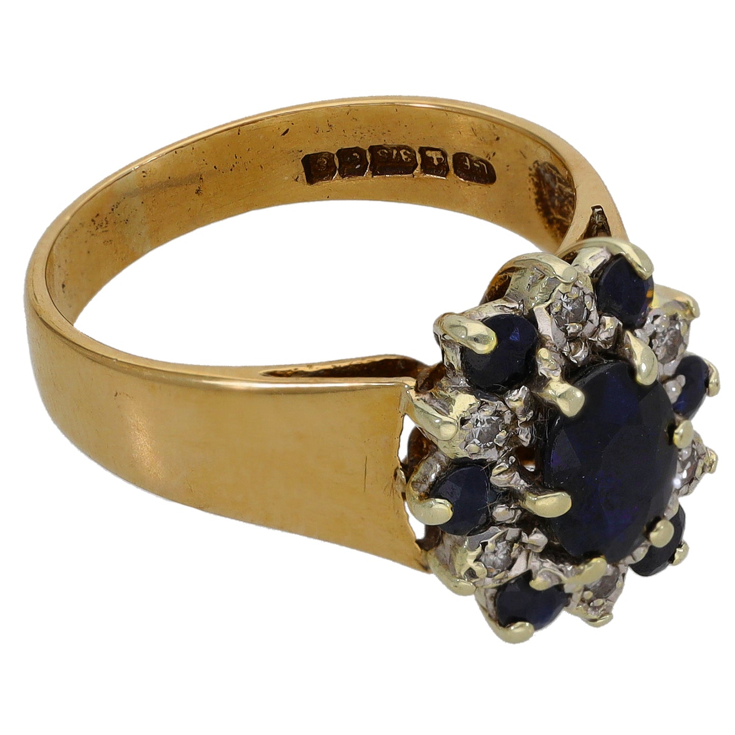 9ct Gold Sapphire & 0.03ct Diamond Dress/Cocktail Ring Size M