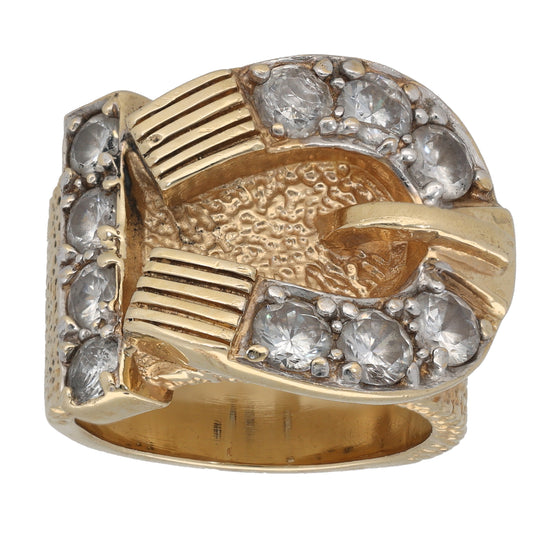 9ct Gold Cubic Zirconia Buckle Ring Size W