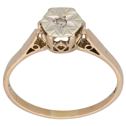 9ct Gold 0.01ct Diamond Solitaire Ring Size P