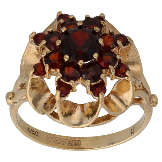 9ct Gold Garnet Cluster Ring Size O