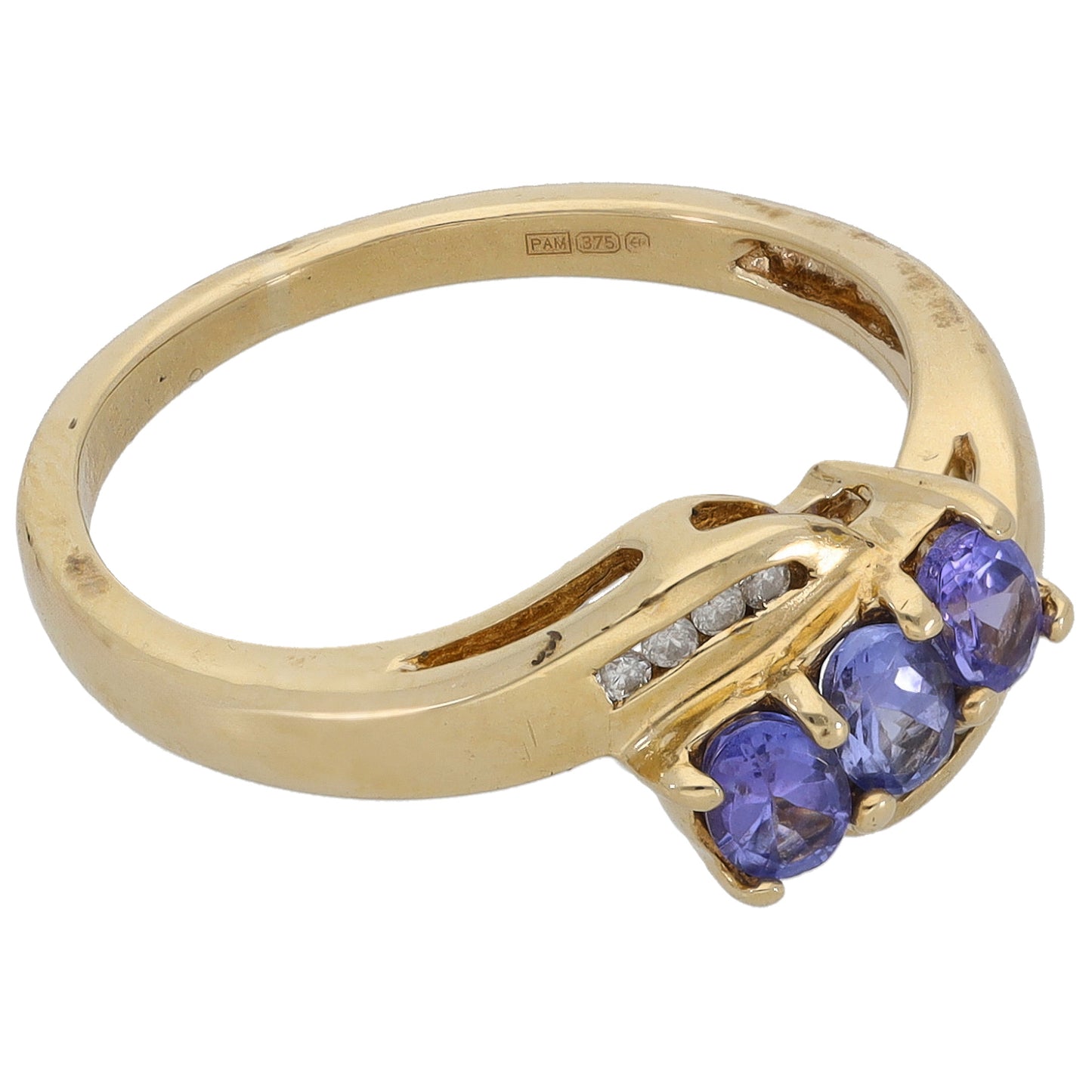 9ct Gold Tanzanite & 0.04ct Diamond Dress/Cocktail Ring Size M