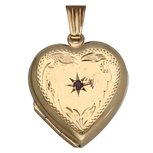 9ct Gold Ruby Heart Locket Pendant With Chain