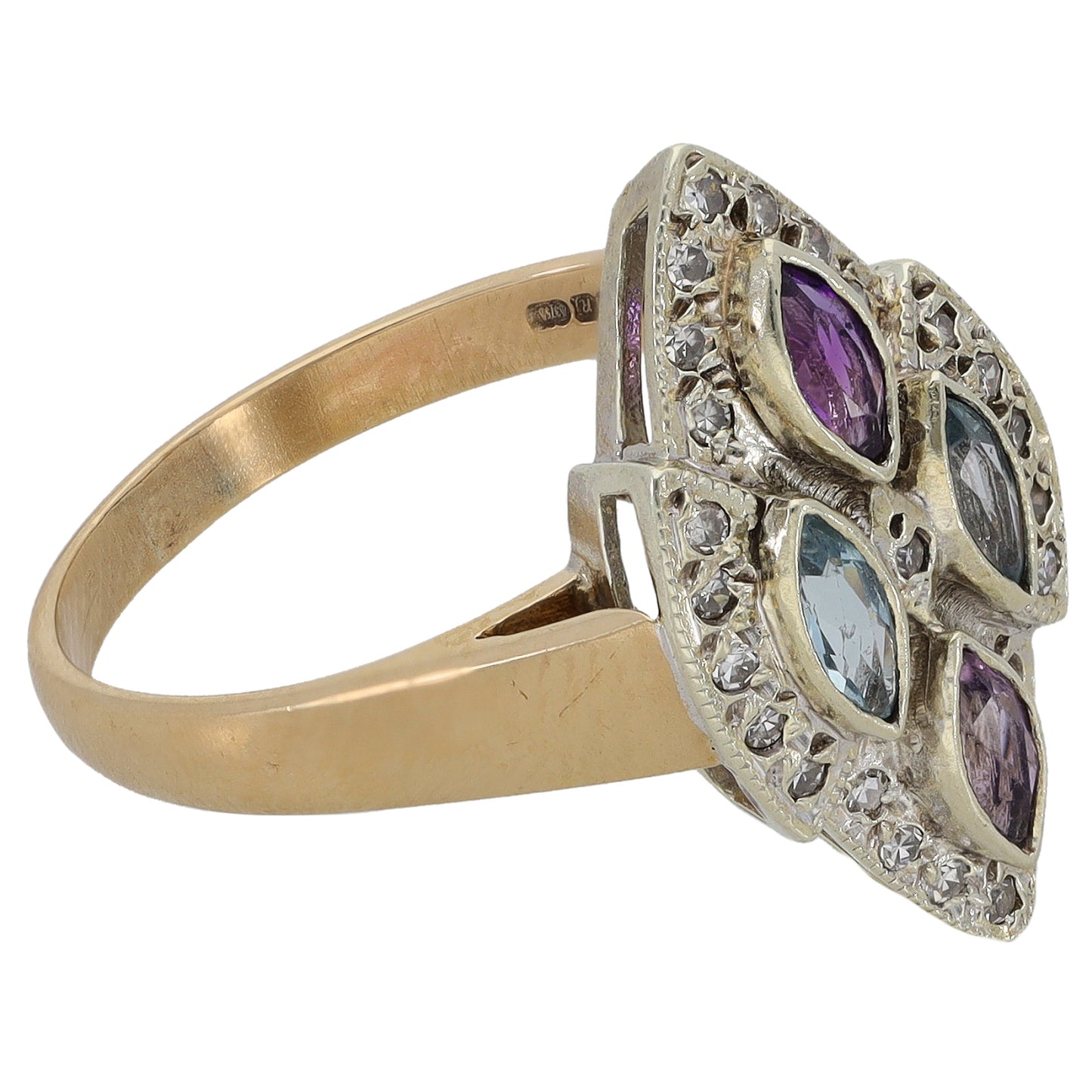 9ct Gold Amethyst & Topaz Dress/Cocktail Ring Size R