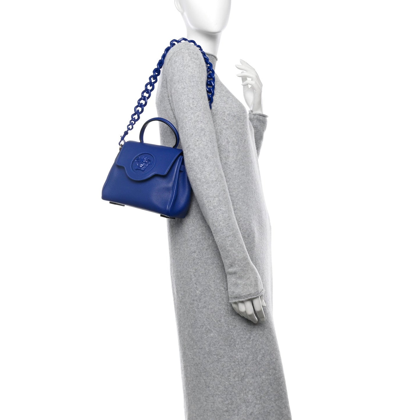Versace La Medusa Top Handle Calfskin Leather Bag - Blue