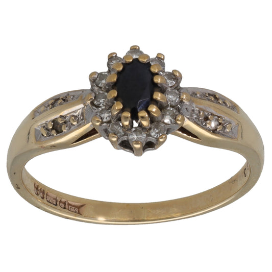 9ct Gold Sapphire & 0.14ct Diamond Dress/Cocktail Ring Size M