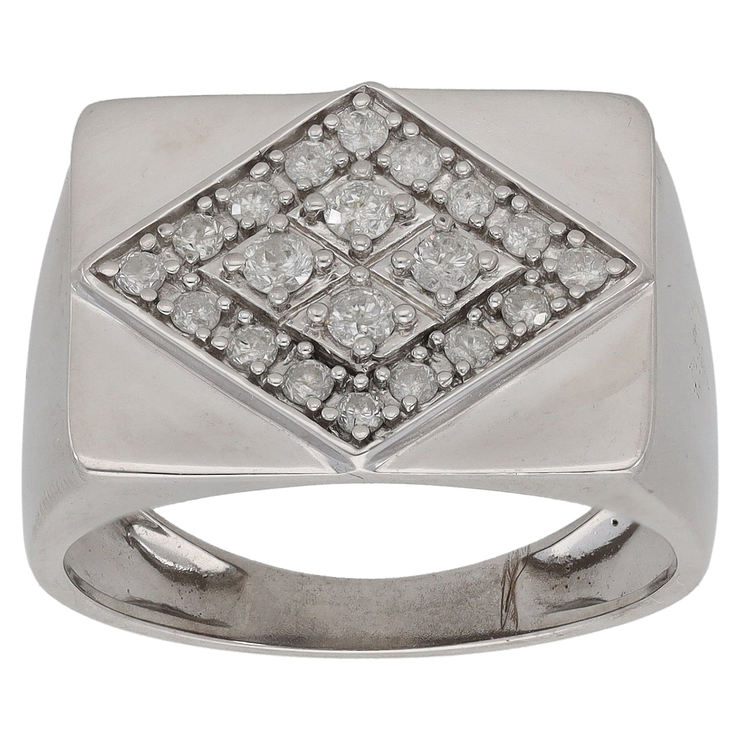 9ct White Gold 0.48ct Diamond Patterned Signet Ring Size U