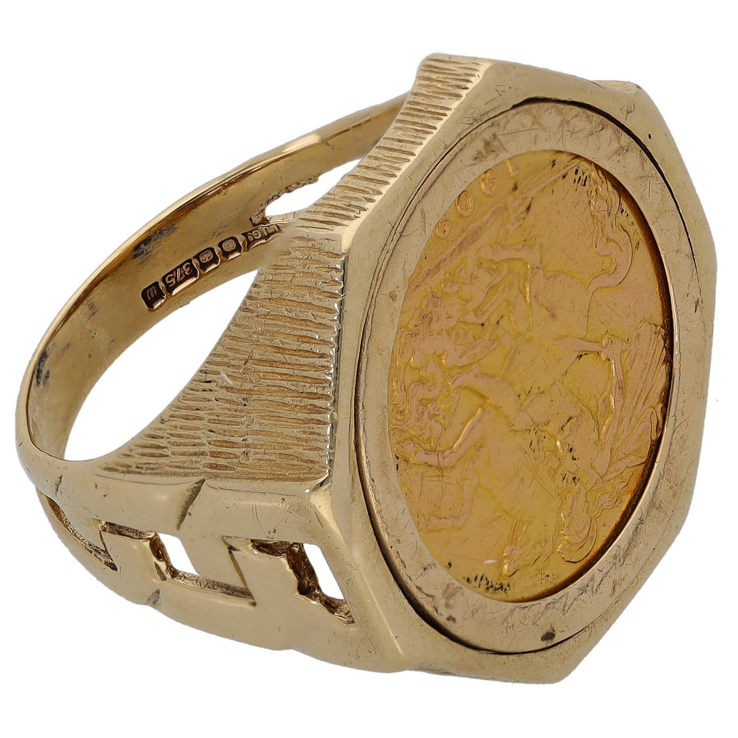 9ct Gold Half Sovereign Coin Ring Size R