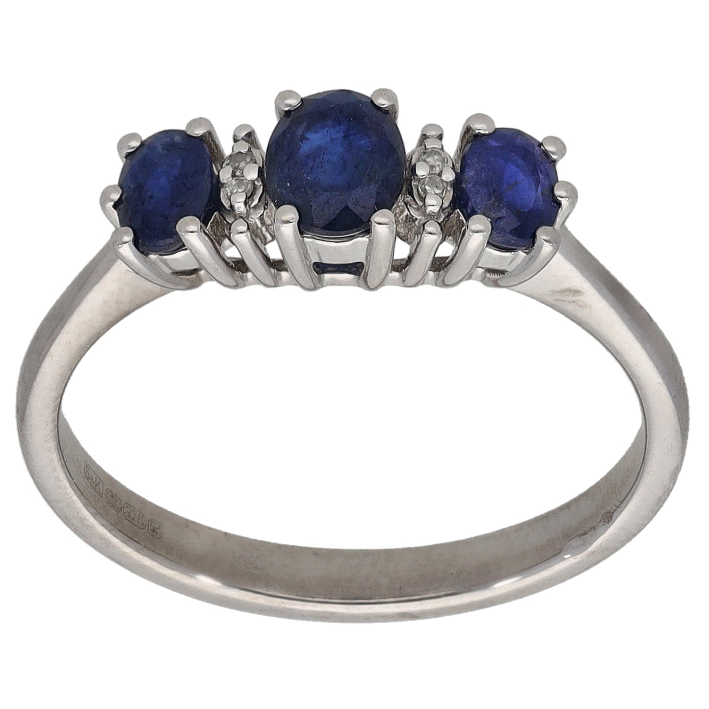 9ct White Gold Sapphire & 0.02ct Diamond Dress/Cocktail Ring Size M