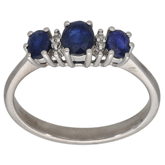 9ct White Gold Sapphire & 0.02ct Diamond Dress/Cocktail Ring Size M