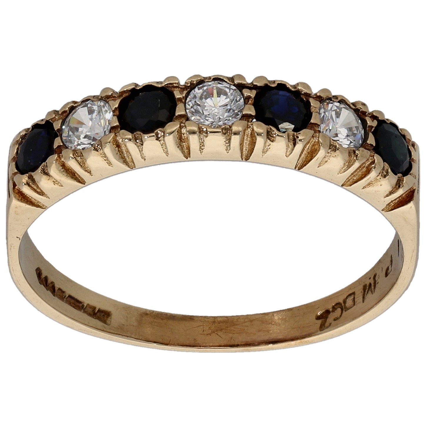 9ct Gold Sapphire & Cubic Zirconia Half Eternity Ring Size O