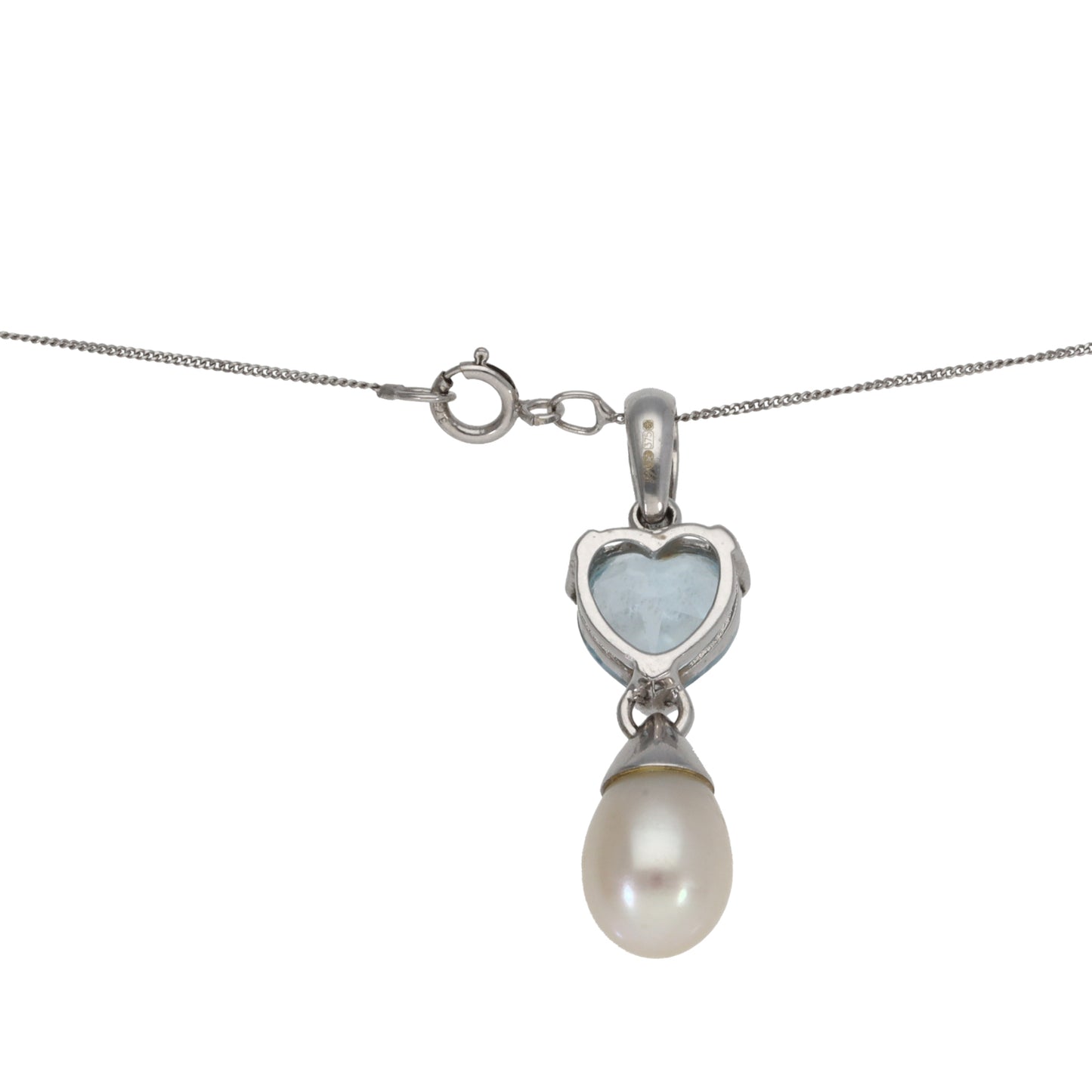 9ct White Gold Cultured Pearl & Topaz Dress/Cocktail Pendant With Chain