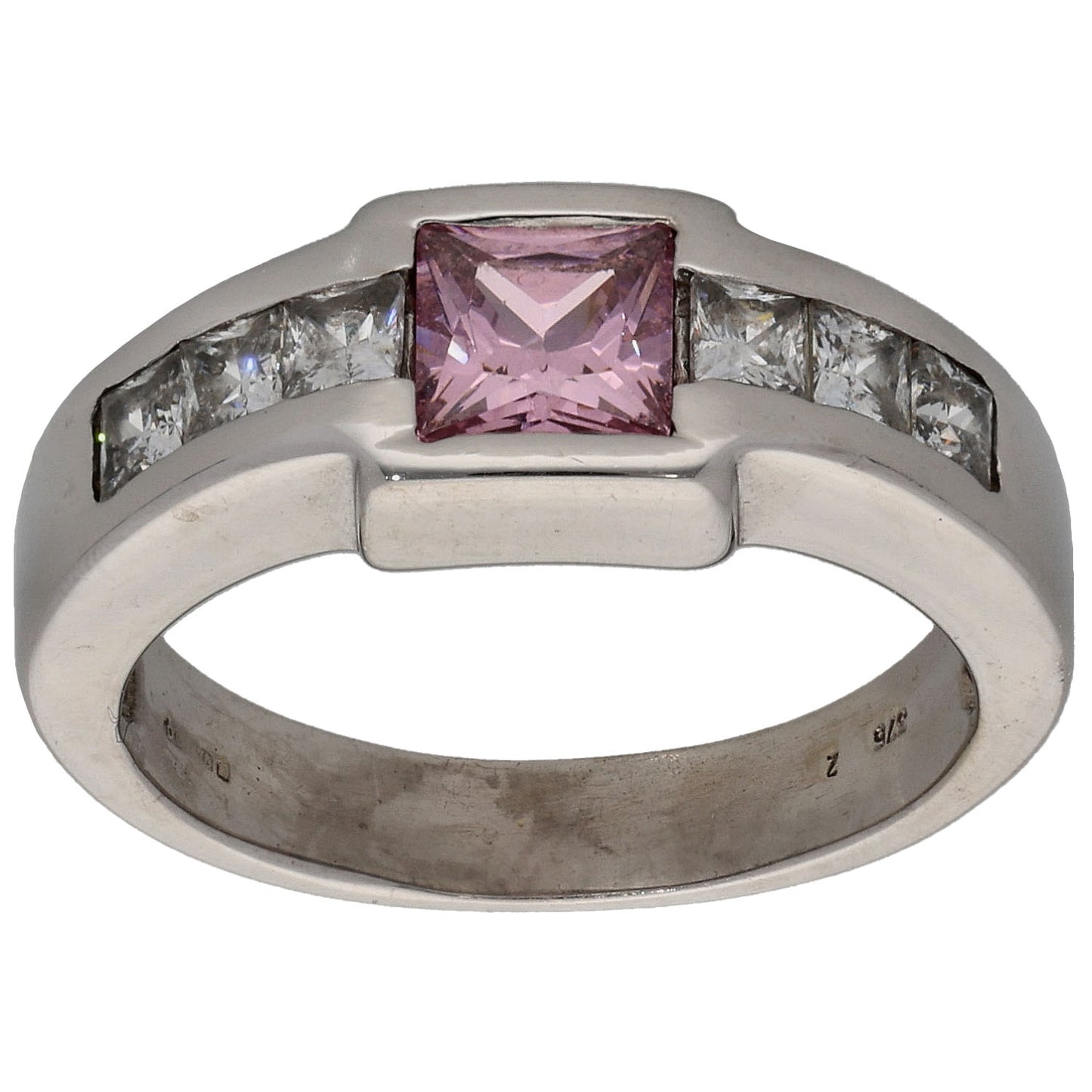 9ct White Gold Cubic Zirconia Single Stone Ring With Accents Size K