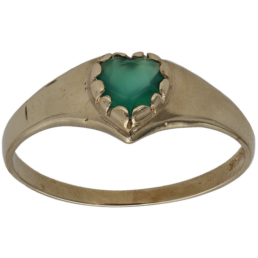 9ct Gold Green Agate Single Stone Ring Size O