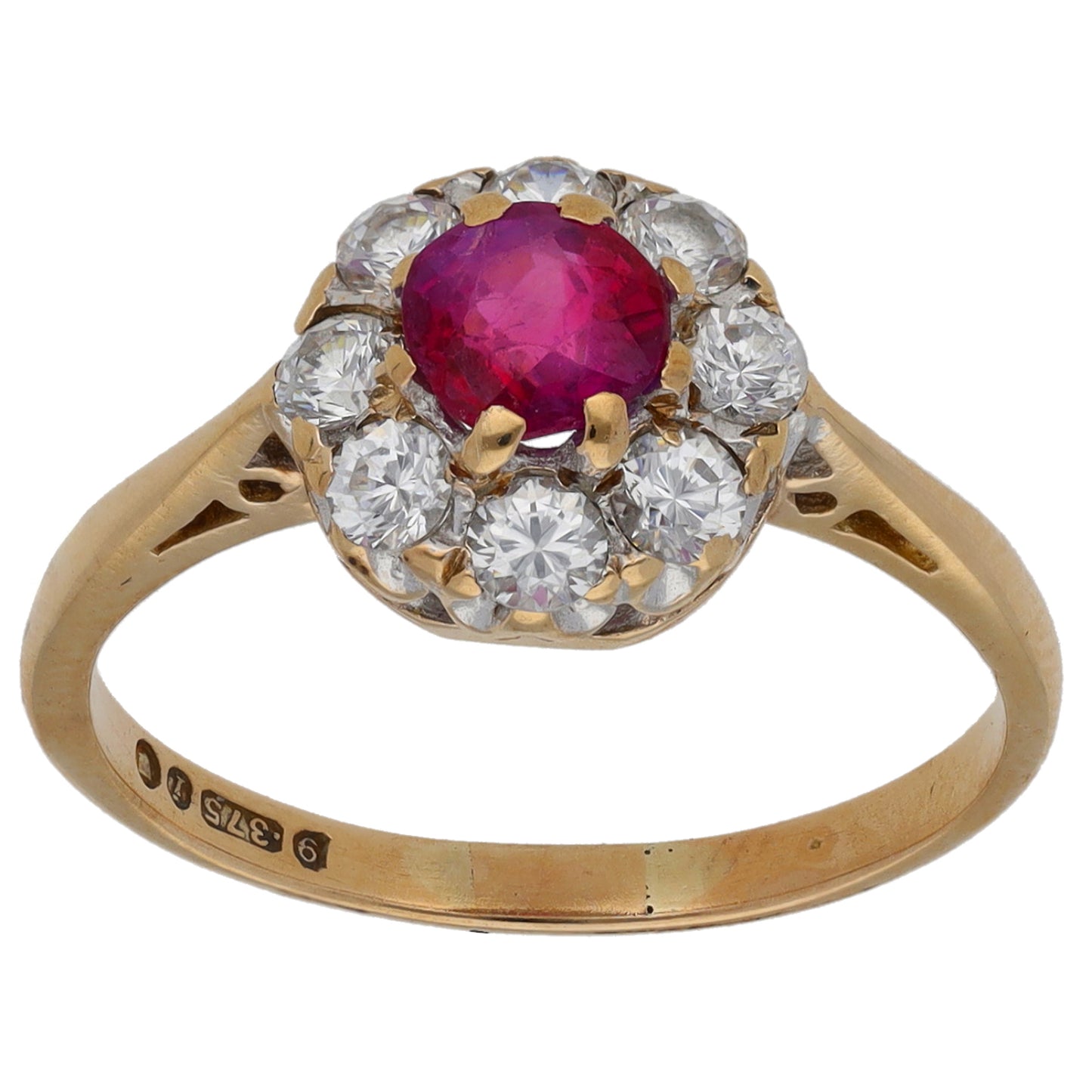 9ct Rose Gold Ruby & Cubic Zirconia Dress/Cocktail Ring Size L