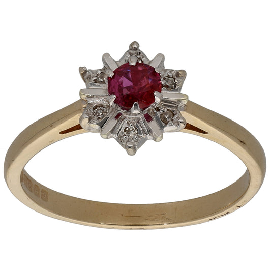 9ct Gold Ruby & 0.03ct Diamond Dress/Cocktail Ring Size M