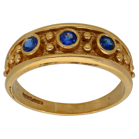 9ct Gold Sapphire Three Stone Ring Size Q