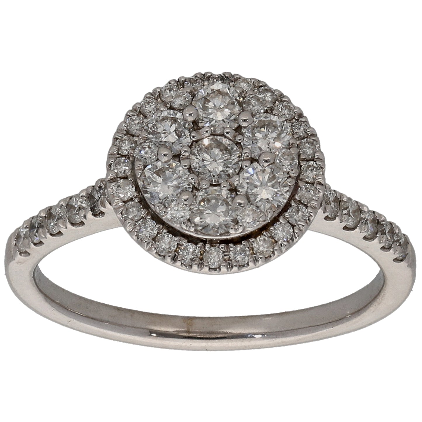 18ct White Gold 0.76ct Diamond Cluster Ring Size N