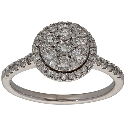 18ct White Gold 0.76ct Diamond Cluster Ring Size N