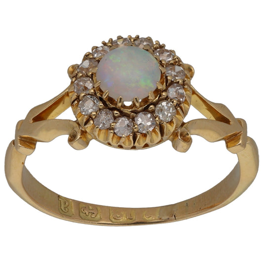 18ct Gold Opal & 0.13ct Diamond A&V Dress/Cocktail Ring Size L