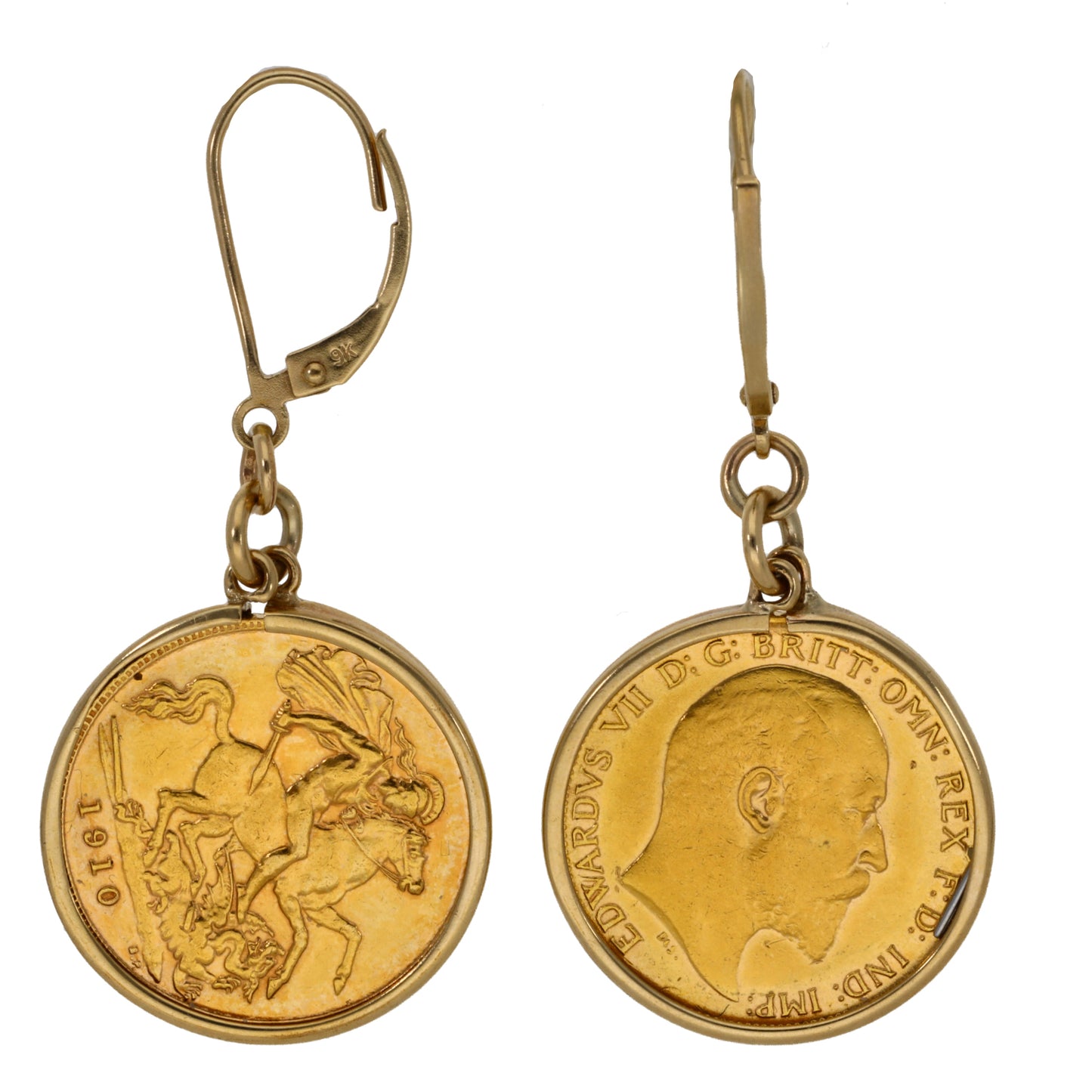 9ct Gold Half Sovereign Coin Earrings