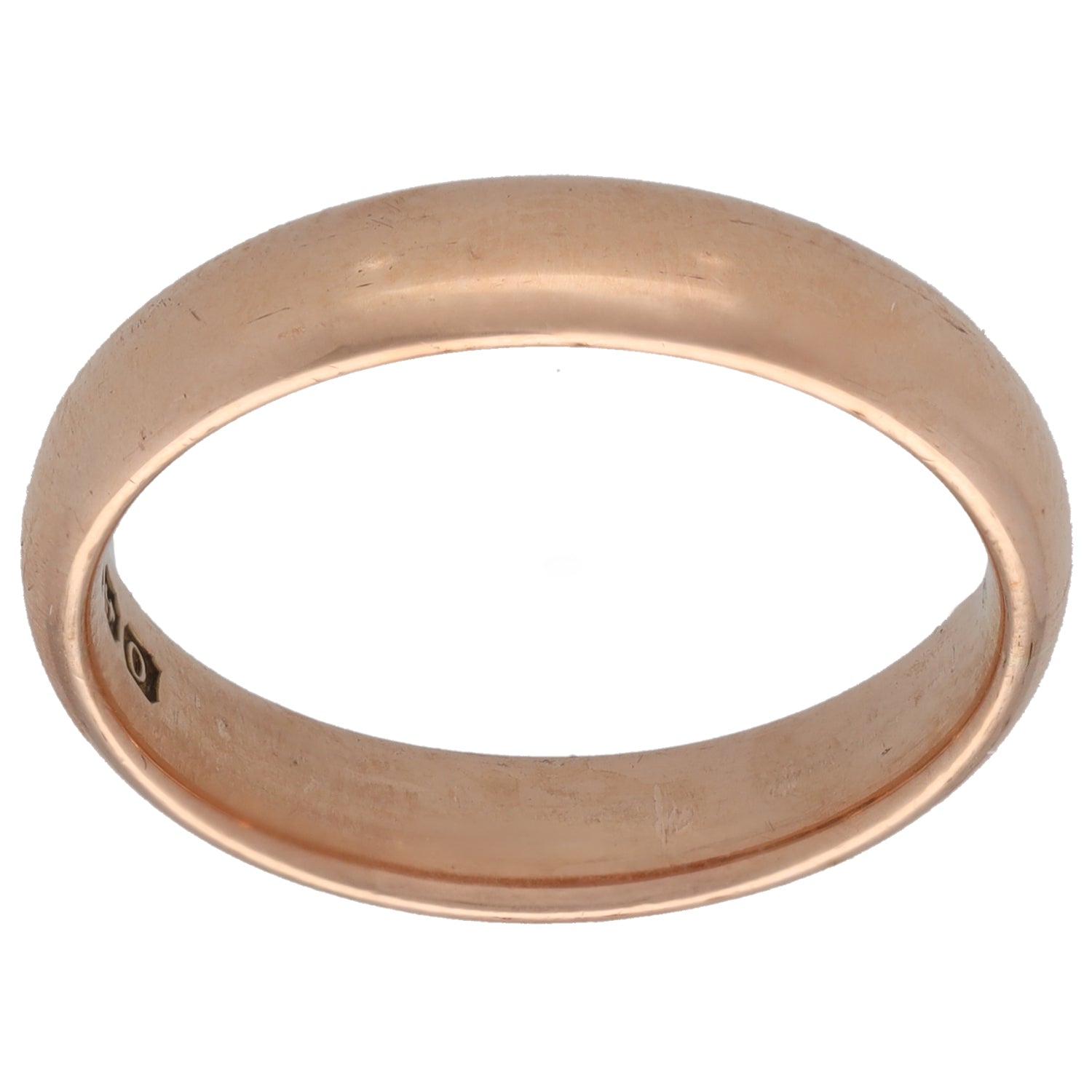 9ct rose gold plain wedding ring band, smooth finish, size S