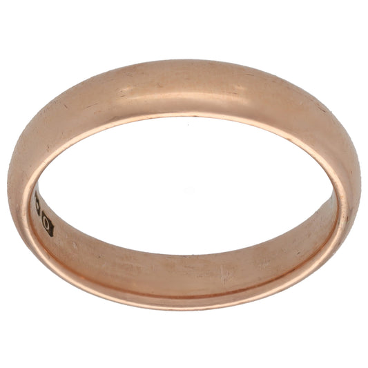 9ct rose gold plain wedding ring band, smooth finish, size S