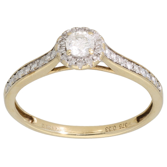 9ct Gold 0.33ct Diamond Halo Ring Size O