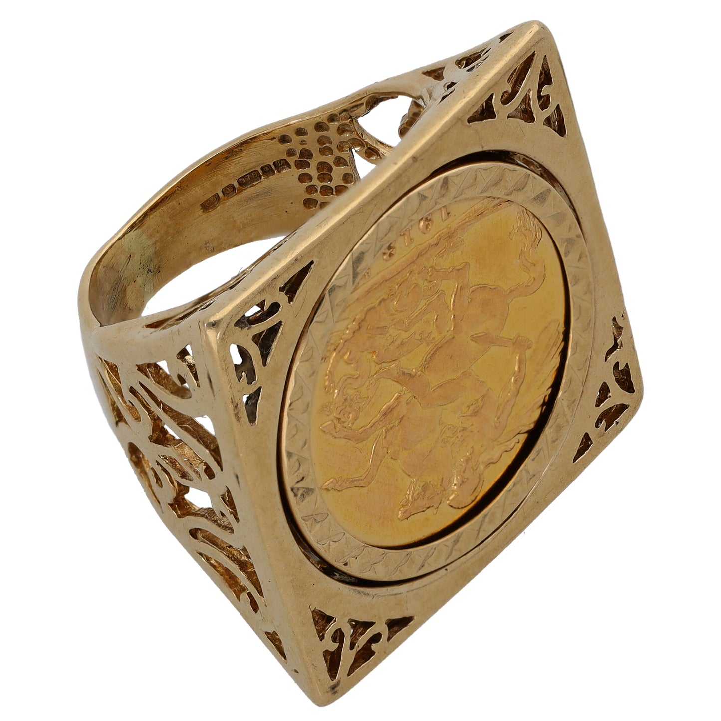 9ct Gold Full Sovereign Coin Ring Size R