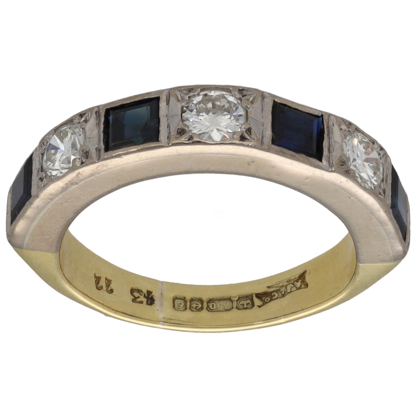 18ct Gold Sapphire & 0.60ct Diamond Half Eternity Ring Size K