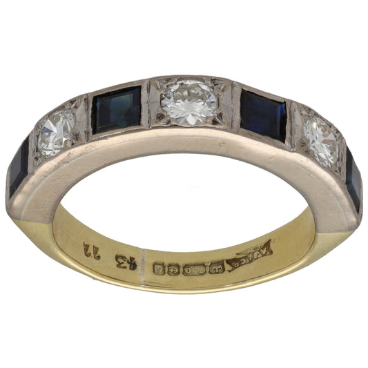 18ct Gold Sapphire & 0.60ct Diamond Half Eternity Ring Size K