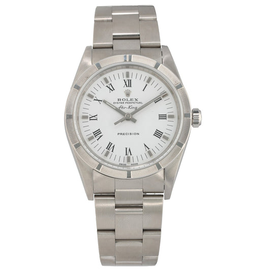 Rolex Air King 14010M, with white dial and Roman Numeral hour markers, in stainless steel case, front 