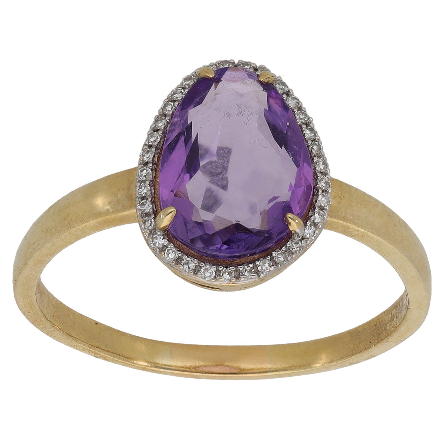 9ct Gold Amethyst & 0.25ct Diamond Cluster Ring Size T