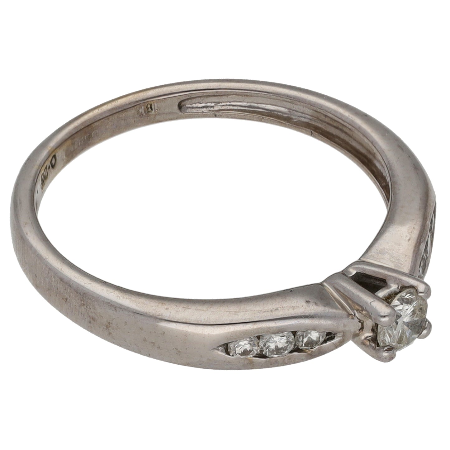 18ct White Gold 0.25ct Diamond Solitaire Ring With Accent Stones Size O