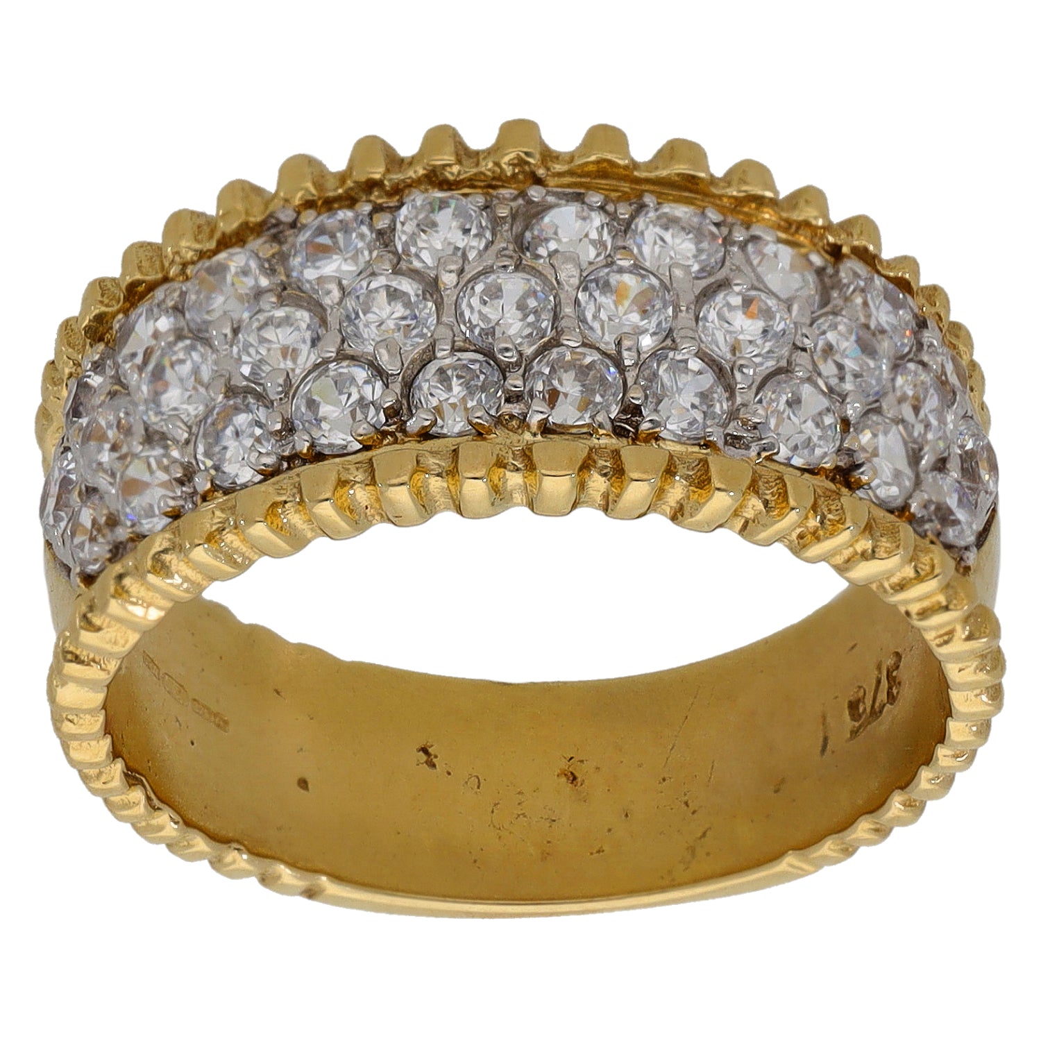 9ct gold CZ ring with pavé-set clear stones