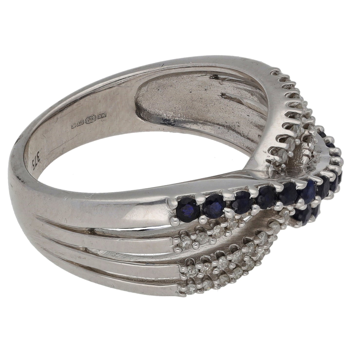 9ct White Gold Sapphire & 0.175ct Diamond Dress/Cocktail Ring Size M
