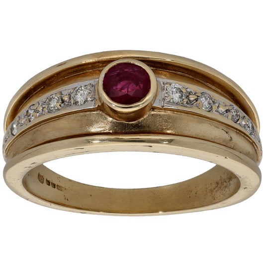 9ct Gold 0.18ct Diamond & Ruby Dress/Cocktail Ring Size R