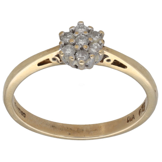 9ct Gold 0.15ct Diamond Cluster Ring Size M
